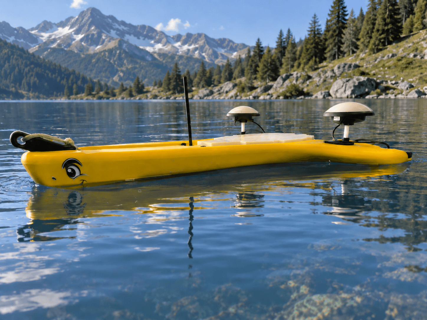 USV-S floating on a mountain lake, side view